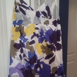 American Eagle Outfitters White Floral Midi Dress with Purple, Yellow & Blue
